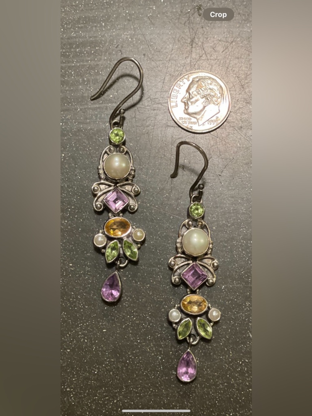 Sterling Dangle Earrings with Pearl, Amethyst, Peridot, Citrine, gemstones